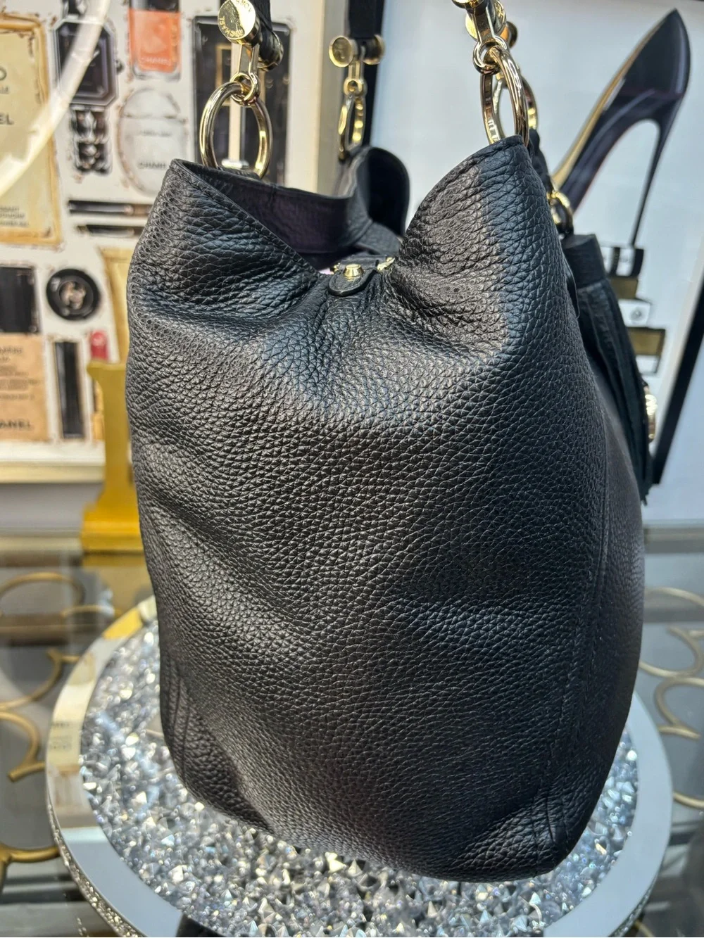Michael Kors Black Pebbled Leather Tote with Tassel